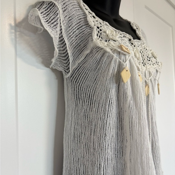 White Crochet Detail Women's White Swim Coverup Top O/S - Picture 2 of 8